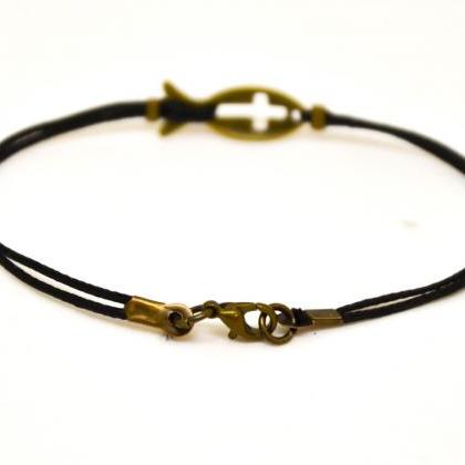 Cross fish bracelet for men, grooms..