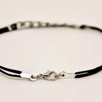 Bracelet For Men, Silver Flat Link Chain With A..