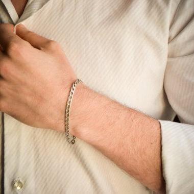 Cuban Link Bracelet, Silver Links Chain Bracelet..