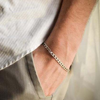 Cuban Link Bracelet, Silver Links Chain Bracelet..