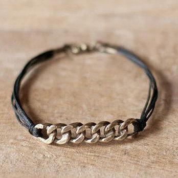 Bracelet For Men, Bronze Chunky Link Chain, Black..