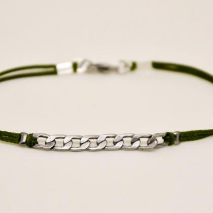 Bracelet For Men, Silver Flat Link Chain With A..