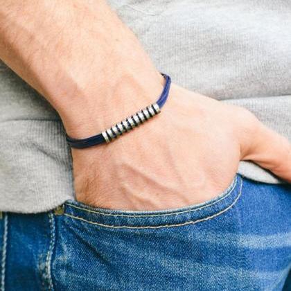 Men's bracelet, blue cord bracelet ..