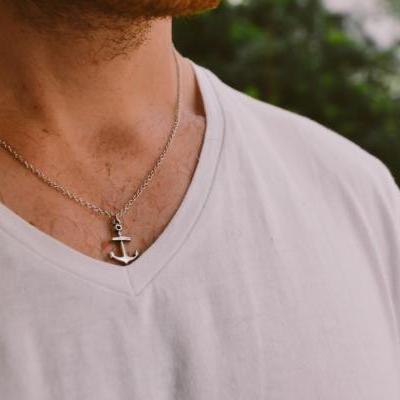 Anchor necklace for men, groomsmen gift, men's necklace with a silver anchor pendant, silver chain, gift for him, nautical necklace, surfer