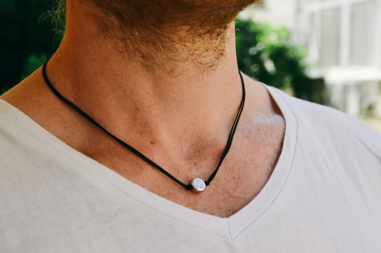 Karma Necklace For Men, Men's Necklace With A Silver Round Circle Bead, Black Cord. Gift For Him, Minimalist Jewelry, Necklace, Men