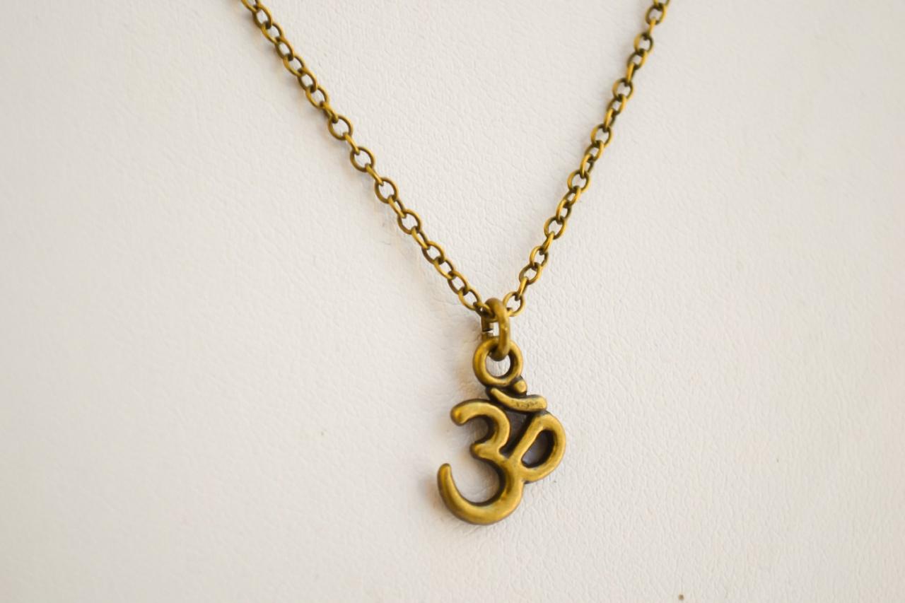 Om Necklace For Men, Men's Bronze Chain Necklace, Gift For Him, Bronze Om Charm Necklace, Jewelry For Men, Yoga, Hindu, Buddhist Charm