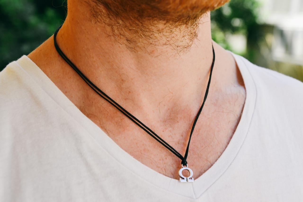 Omega Necklace For Men, Men's Omega Necklace With Black Cord, Greek Letter Alphabet, Fraternity Necklace, Men's Jewelry,