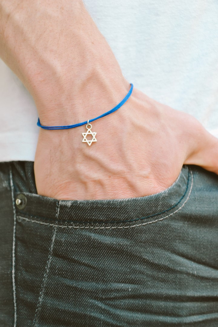 Star of David men's bracelet, silver, blue bracelet for men, Bar Mitzvah gift, Jewish, Hebrew Jewelry from Israel, gift for him, dangle