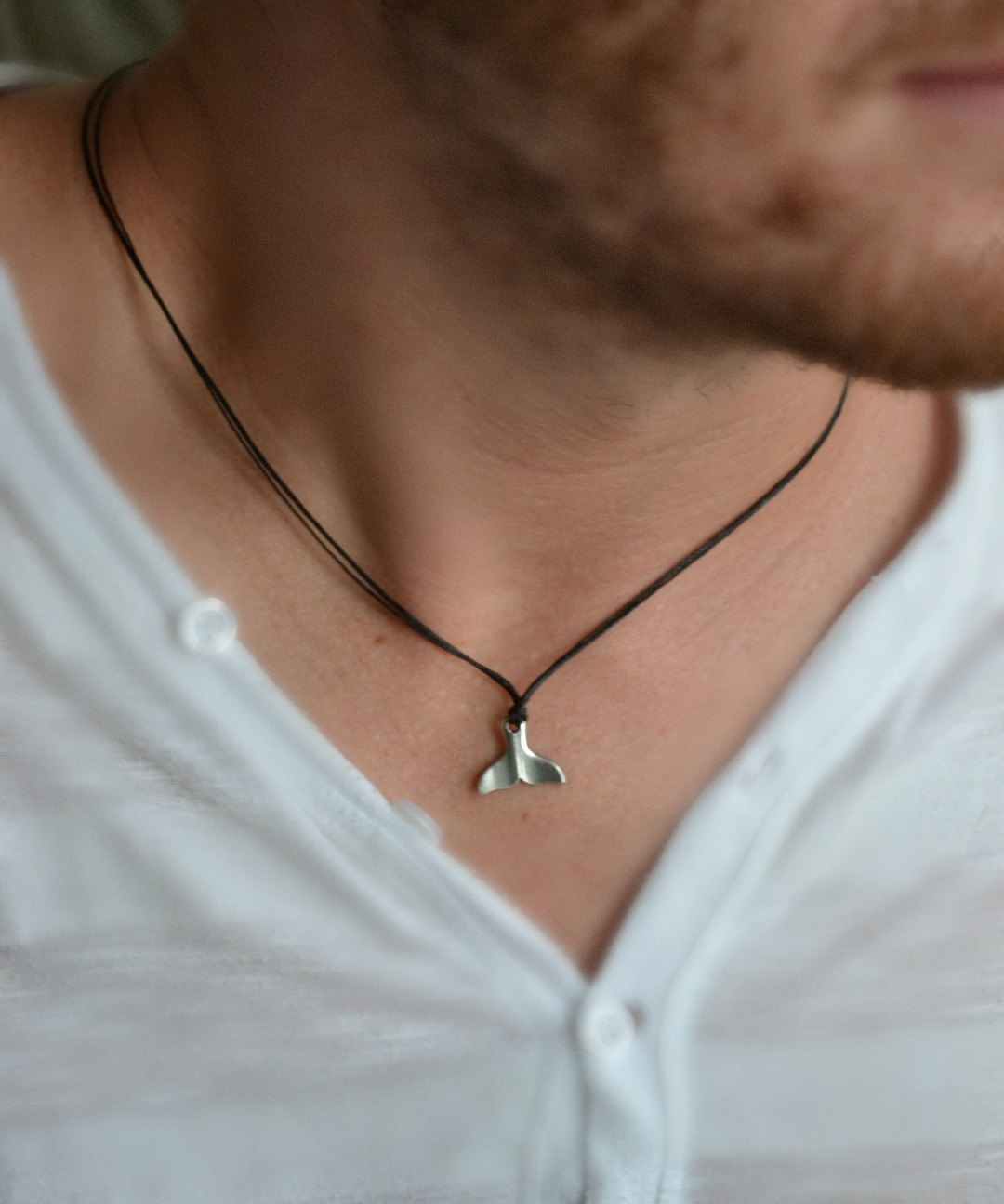 Whale Tail Necklace For Men- Men's Necklace With A Silver Plated Whale Tail Pendant And A Black Cord, Gift For Him, Flipper Charm