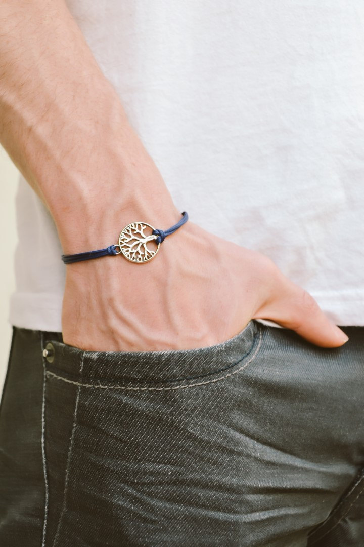 Tree Of Life Bracelet, Men's Bracelet, Silver Tree Charm, Blue Cord, Bracelet For Men, Gift For Him, Spiritual Jewellery, Yoga Bracelet,