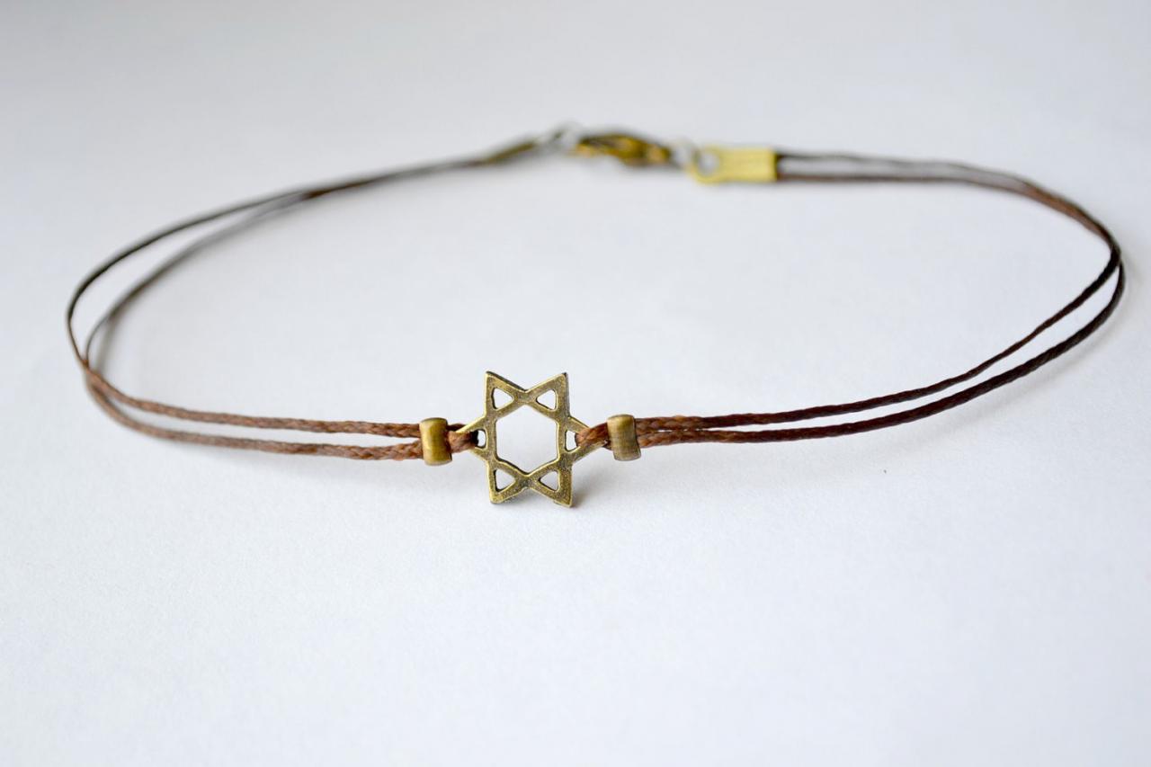 Hanukkah gift, Star of David men's bracelet, bronze, brown bracelet for men, Bar Mitzvah gift, Jewish, Hebrew Jewelry from Israel, spiritual