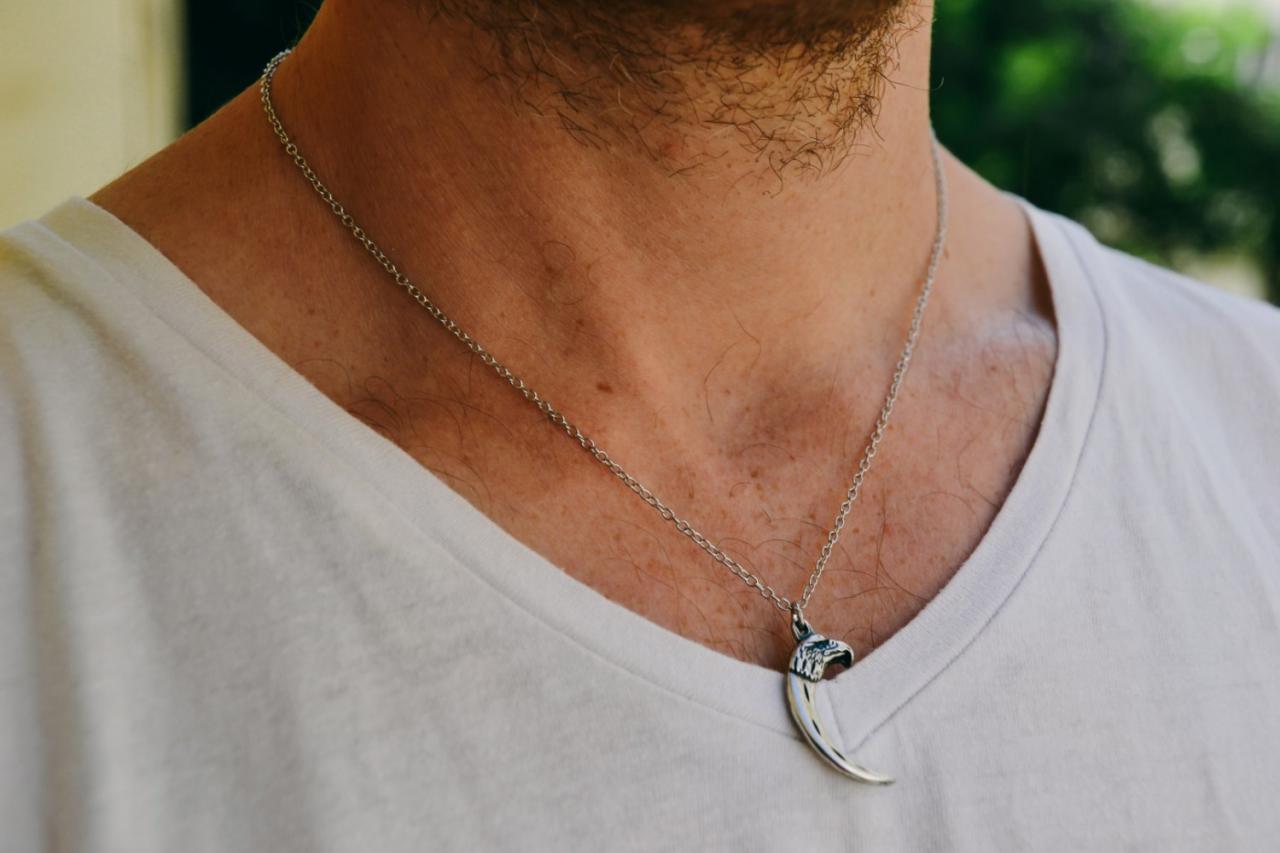 Eagle And Claw Necklace For Men, Men's Eagle Claw Necklace On A Silver Tone Chain, Claw Pendant. Gift For Him, Men's Jewelry,