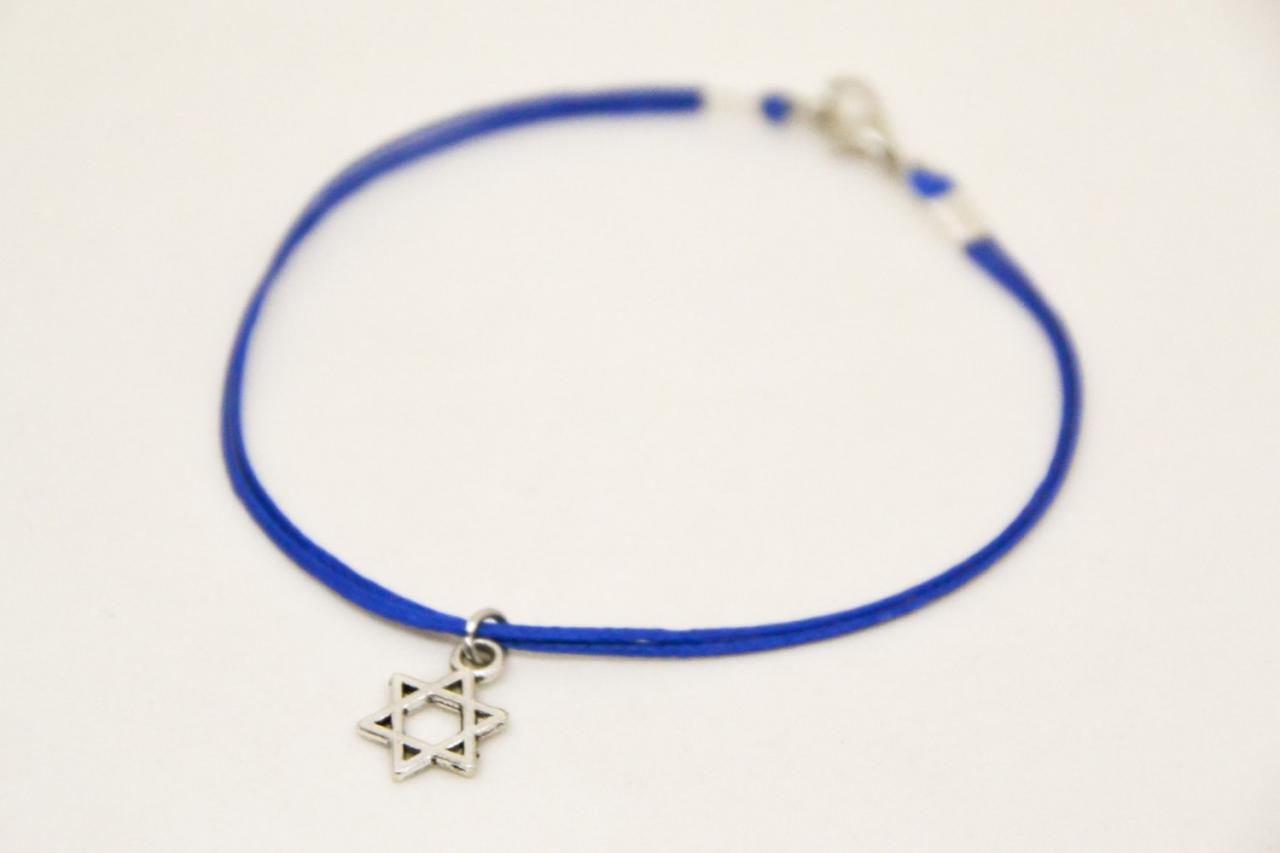 Hanukkah gift, Star of David men's bracelet, silver, blue bracelet for men, Jewish, Hebrew Jewelry from Israel, gift for him, dangle