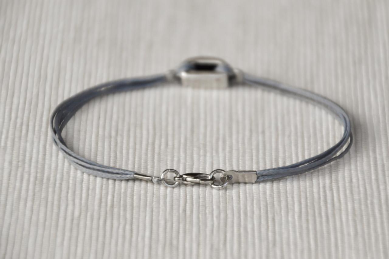 Gray Bracelet For Men, Men's Bracelet With A Silver Square Bead, Men's