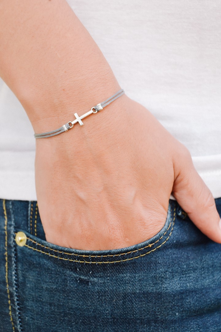 Cross Bracelet, Women Bracelet With Silver Cross Charm, Christian