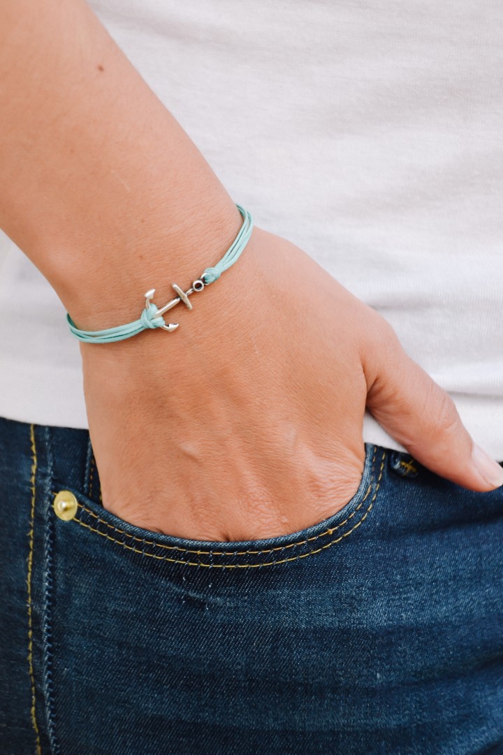 Anchor Bracelet, Multi-cord Bracelet With A Silver Plated Anchor Charm, Nautical Jewelry, Turquoise Strings. Minimalist Jewelry, Sailor, Sea