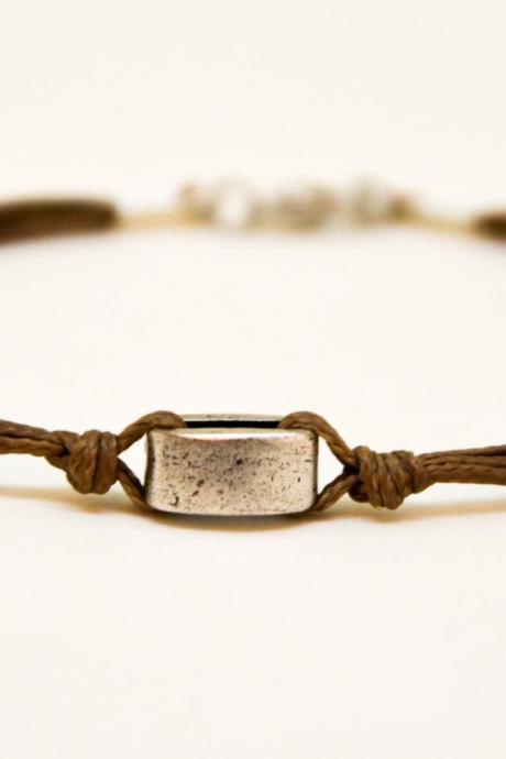 Father&amp;amp;#039;s Day Gift, Brown Bracelet For Men, Cord Men&amp;amp;#039;s Bracelet With Silver Square Bead, Men&amp;amp;#039;s