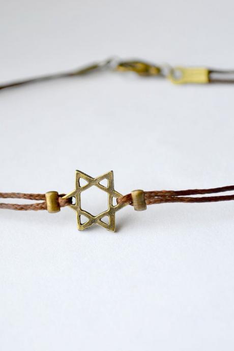 Hanukkah gift, Star of David men's bracelet, bronze, brown bracelet for men, Bar Mitzvah gift, Jewish, Hebrew Jewelry from Israel, spiritual