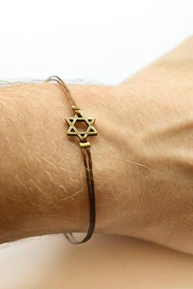 Star of David men's bracelet, bronze, gift for him, brown bracelet for men, Bar Mitzvah gift, Jewish, Hebrew Jewelry from Israel, spiritual