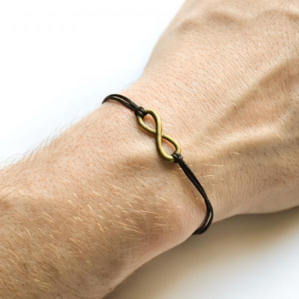 Infinity Bracelet For Men, Black Cord Men's Bracelet With A Bronze Infinity Charm, Groomsmen Gi